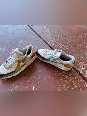 Nike White Sneakers with Teal, Mustard & Purple Accents